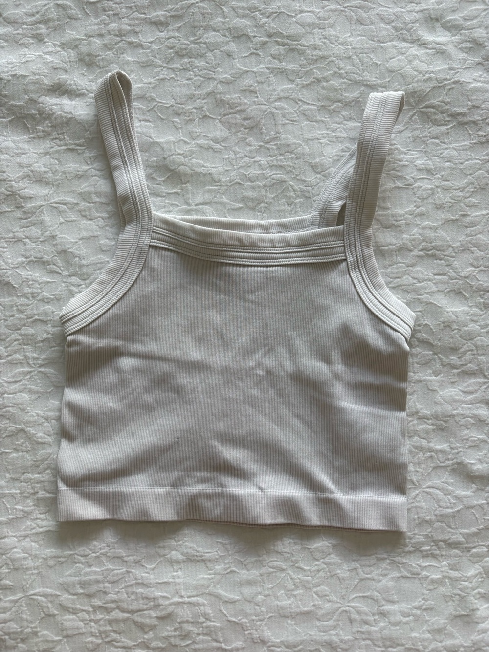 Urban Outfitters/Out From Under Ribbed Square-Neck Tank Crop Top in White